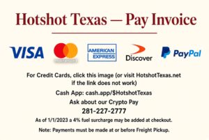 Hotshot Texas pay invoice — Visa Mastercard Amex Discover PayPal Cash App